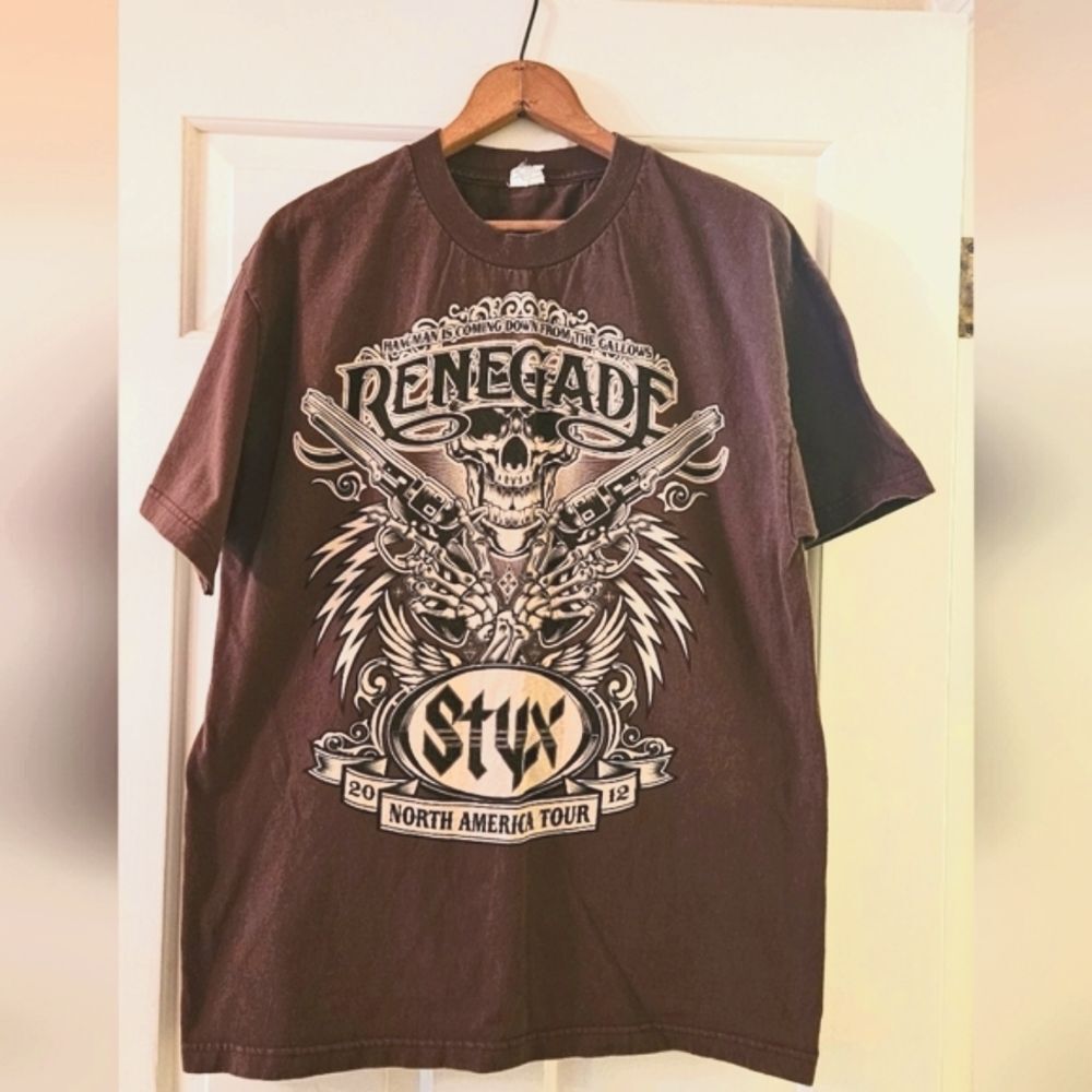 Styx Renegade 2012 North American Tour Brown Graphic Tee Double Sided Alstyle